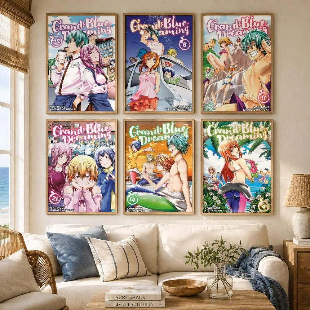 Anime G-Grand Blue Dreaming Poster Wall Stickers Self Adhesive Painting HD Art Decals for Bedroom Living Room Home Decor
