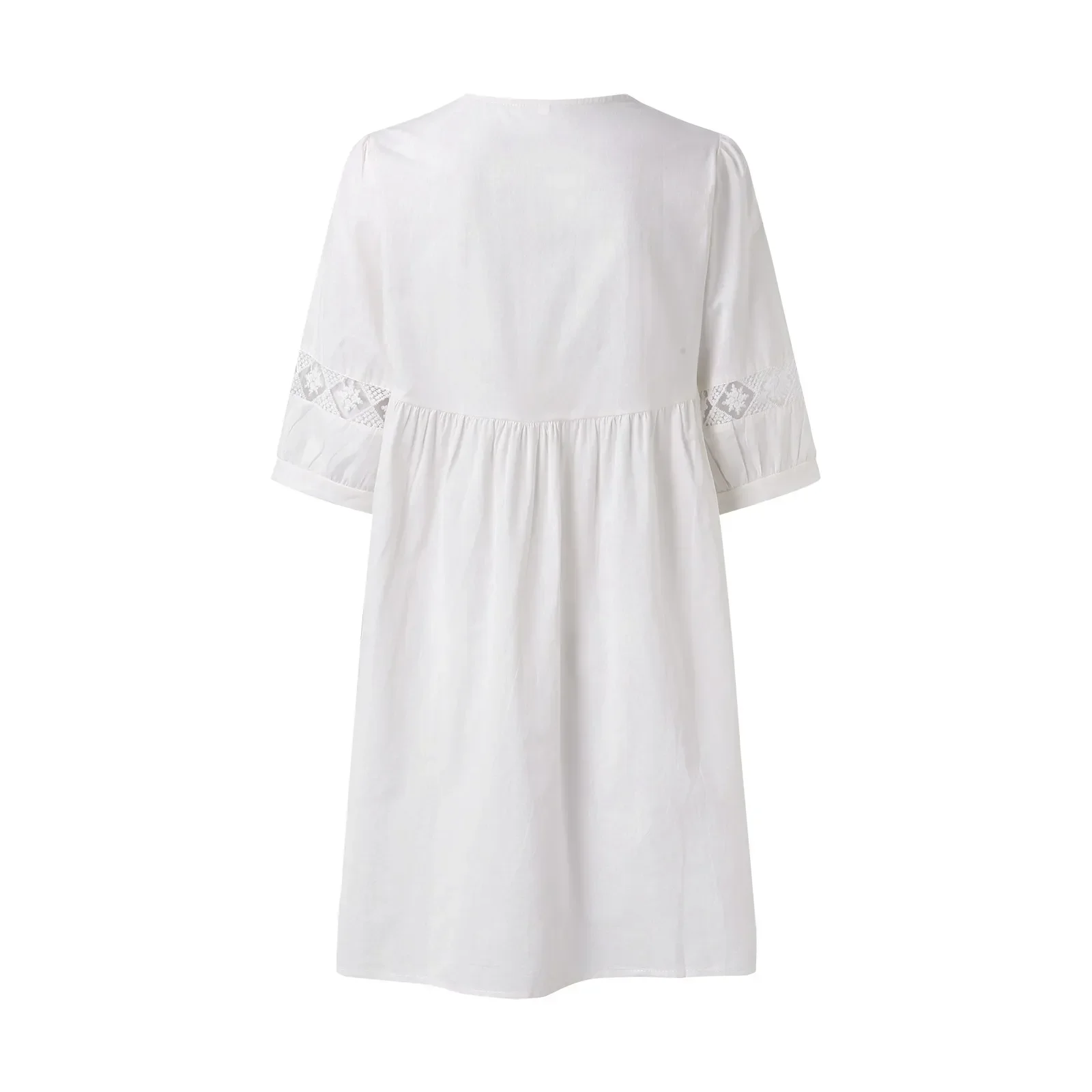 여름 Boho Sundress 여성 캐주얼 레이스 드레스 브이 넥 하프 슬리브 비치 드레스 스윙 드레스 패션 느슨한 여성 드레스