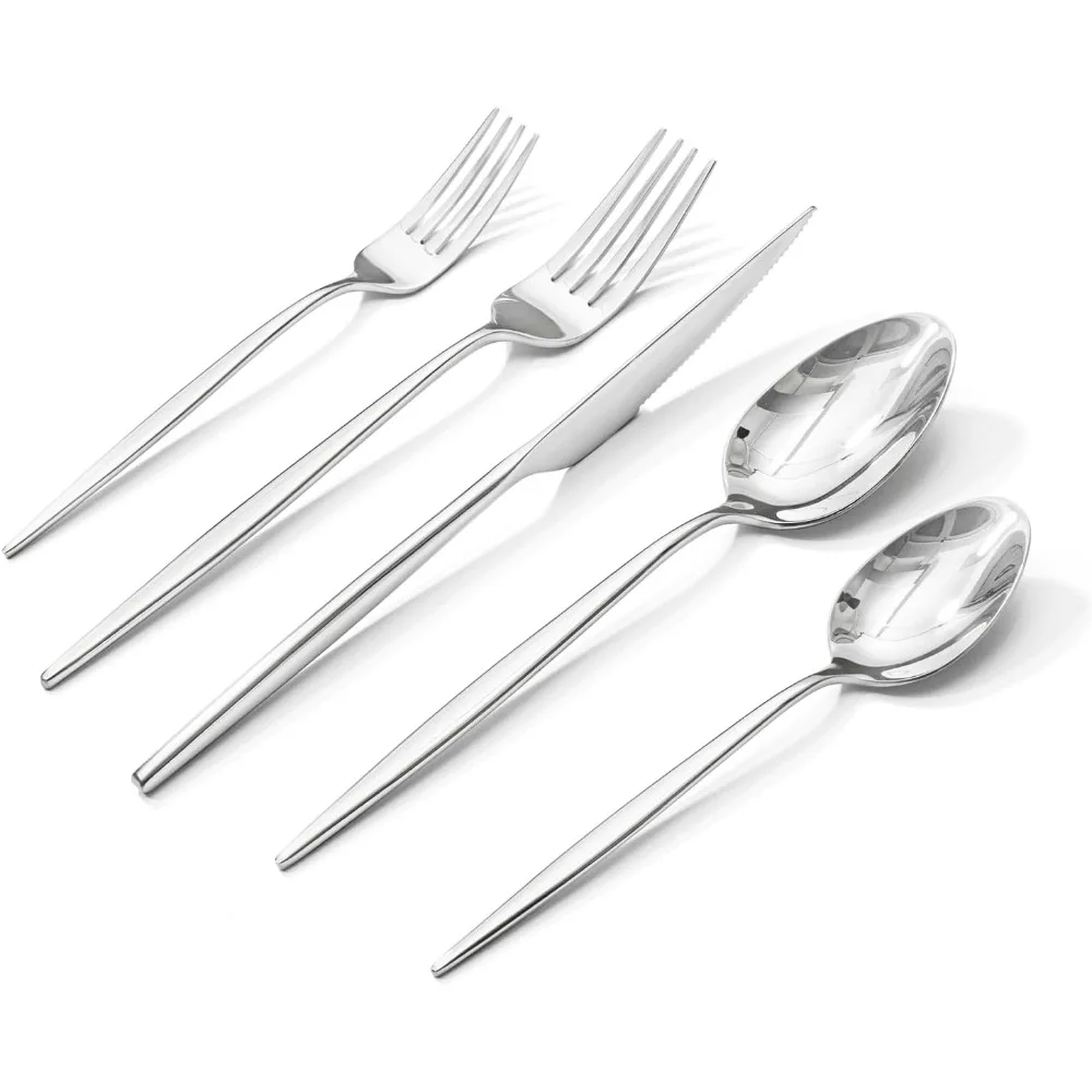

40-Piece Stainless Steel Flatware Set, 18/10 Cutlery for Home Kitchen Restaurant Wedding, Dishwasher Safe