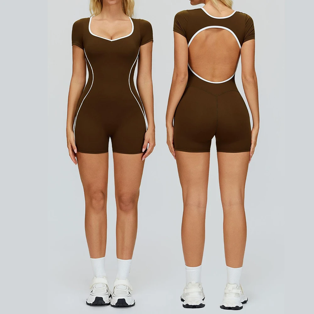 

Костюм для йоги, спортивный комплект, женский боди, спортивная одежда для фитнеса, спортивный комбинезон с короткими рукавами, женский спортивный костюм с эффектом пуш-ап, боди