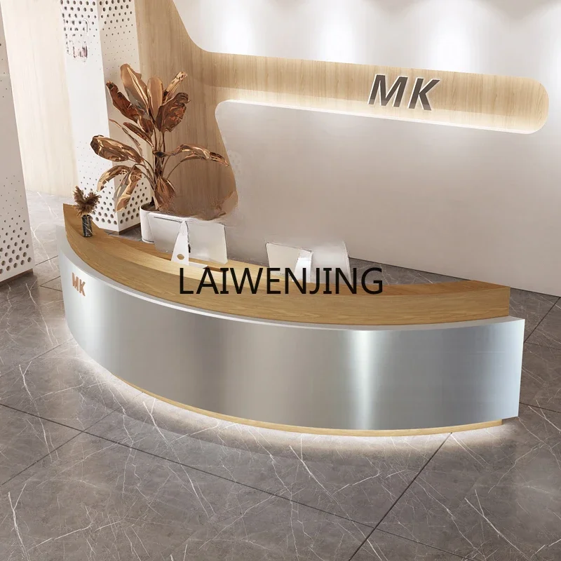 LYN clothing barber shop checkout page stainless steel curved bar counter welcome reception company front desk