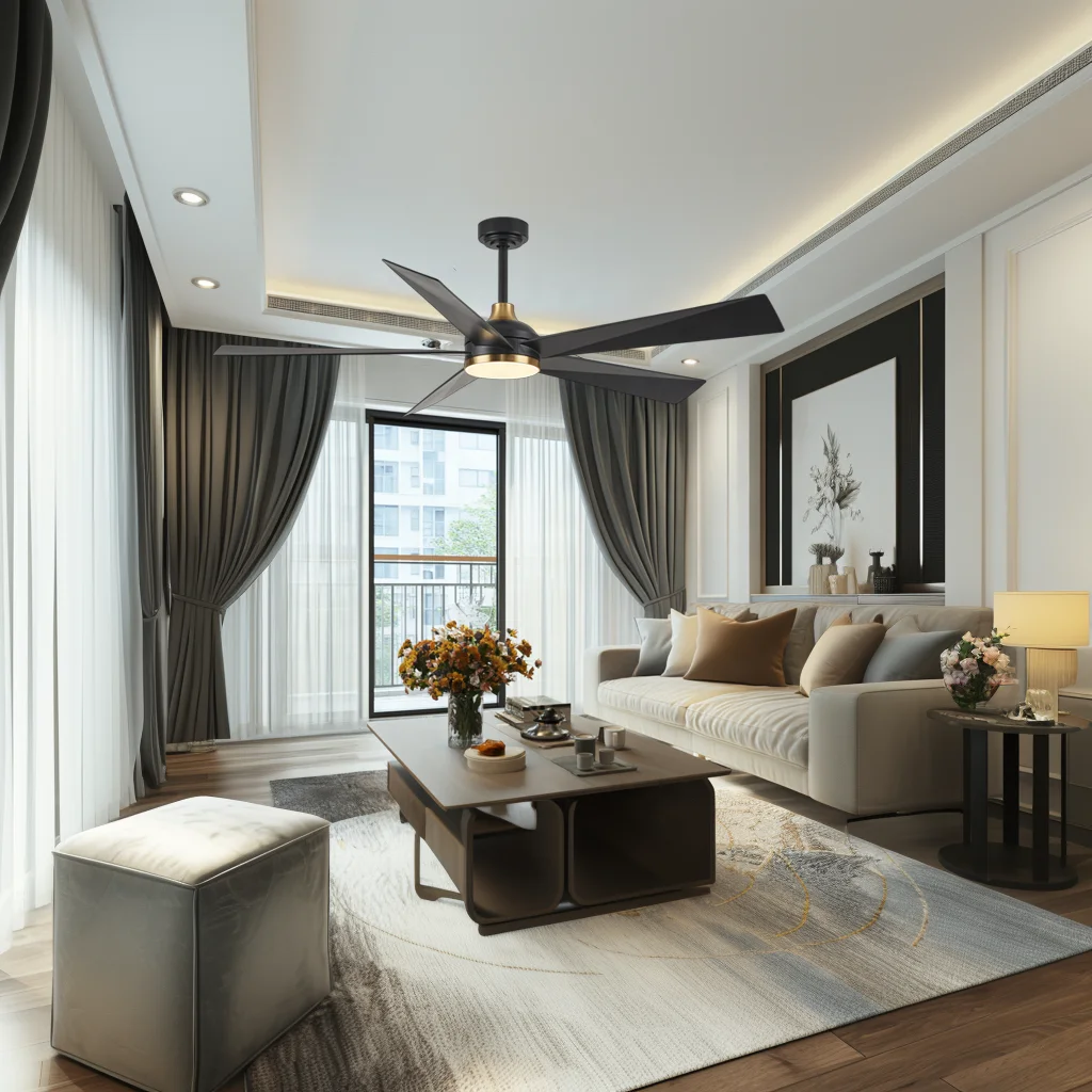 

Современный 65-дюймовый светодиодный потолочный вентилятор с 5 лопастями, двигателем постоянного тока 55 Вт с бесступенчатой регулировкой яркости и дистанционным управлением Smart APP для домашнего использования и спальни