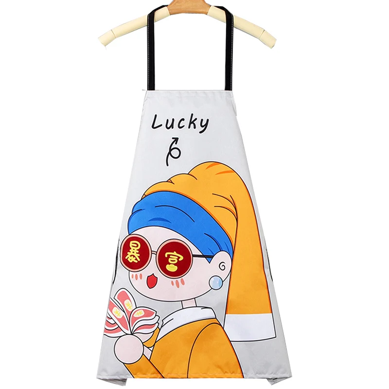 

Cute Cartoon Girl Aprons Kitchen Chef Cooking Gift Creative Funny Grilling Baking Aprons Waterproof Bibs for Women Men