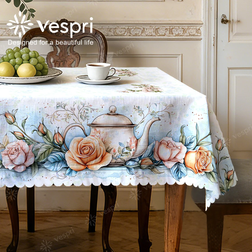 Cottage Tablecloth with Roses, Cottage, Hummingbirds, Cat for Indoor/Outdoor Camping decor, Rectangular/Round/Oval