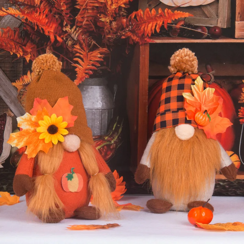 New Halloween Pumpkin Harvest Maple Leaf Faceless Doll Dwarf Thanksgiving Cute Doll Adornment Party  Holiday DIY Decorations