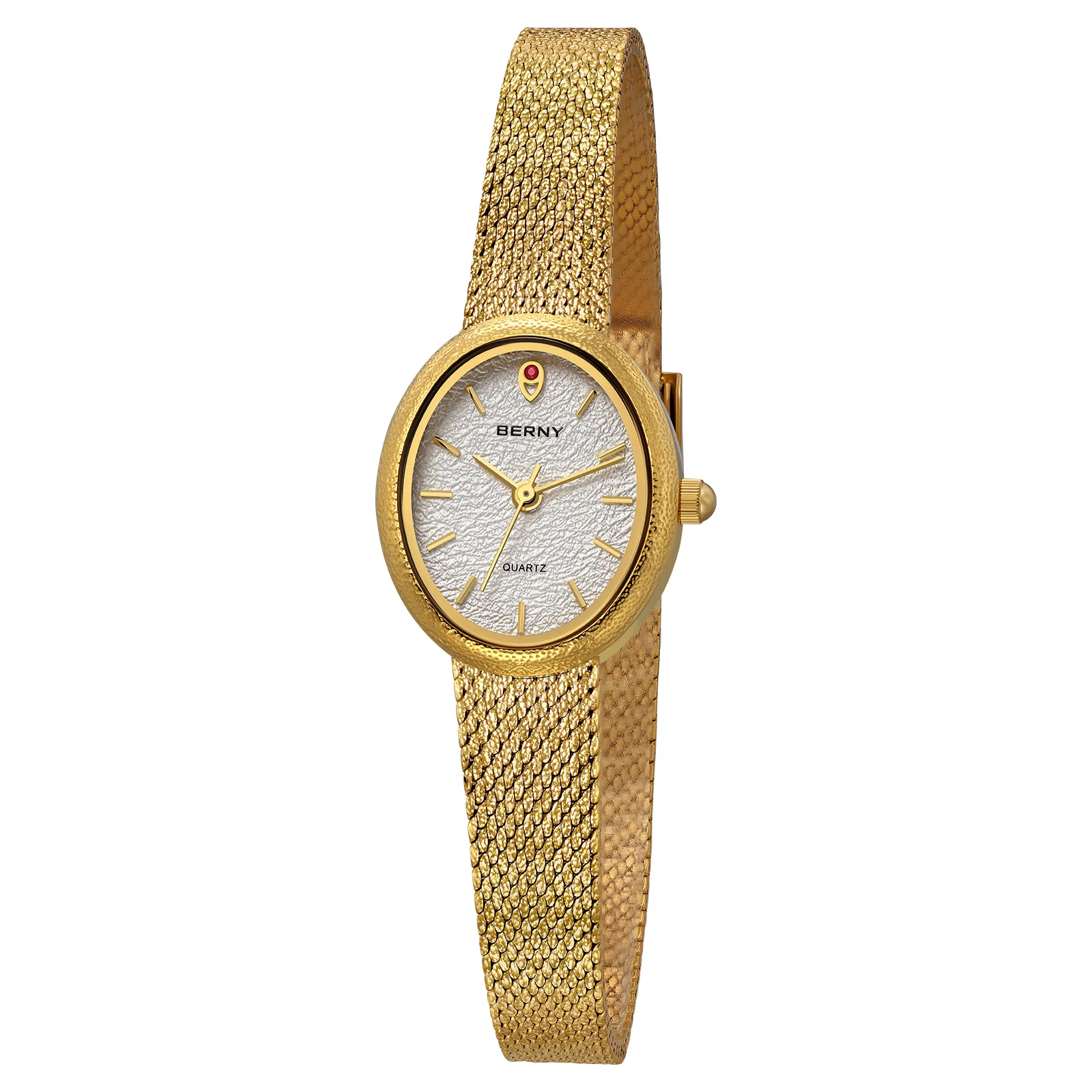 BERNY Women's Watches Fashion Luxury Ladies Golden Quartz Wristwatch Full Stainless Steel Oval Case Casual Dress Wristwatch