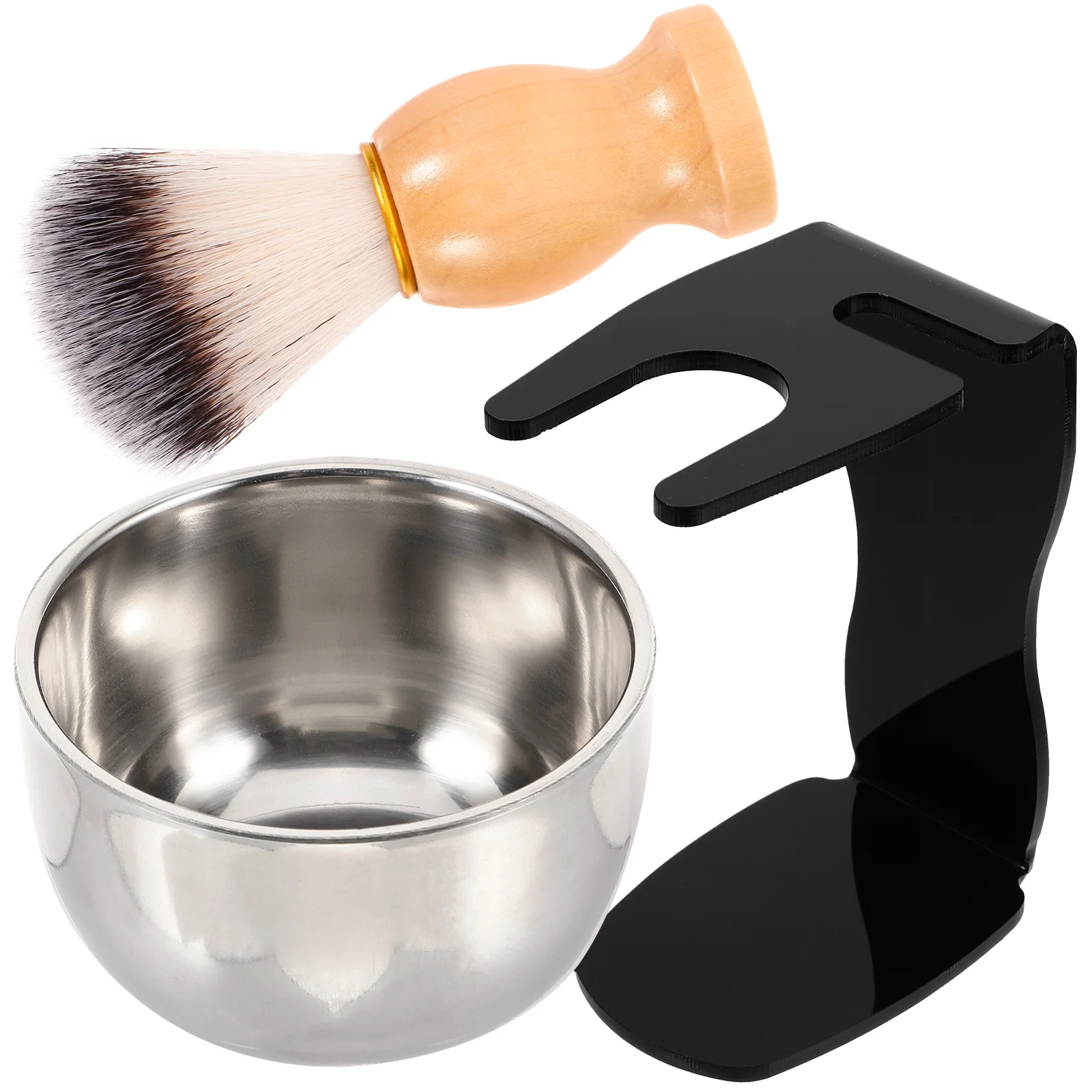 

Set Man Shaving Cream Kit Shave Brush Bowl and Stand Stainless Steel Men Brushes Foaming Tool