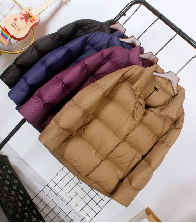 Schinteon Women Ultralight 90% White Duck Down Jacket Stand Collar Coat Casual Loose Winter Outwear High Quality 8 Colors