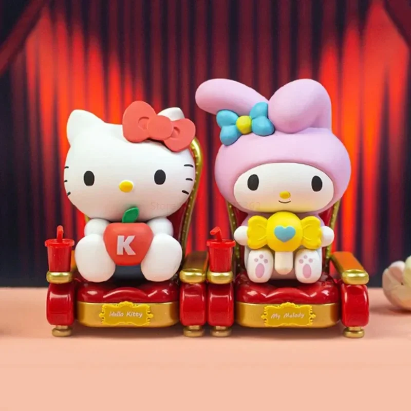 Kawaii Sanrio Hello Kitty Kuromi Cinnamoroll kotak buta seri teater kartun Action Figure kotak buta mainan Dekorasi hadiah anak perempuan