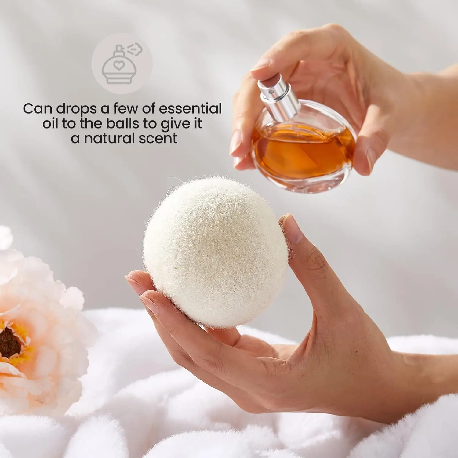 Wool drying ball，organic reusable fabric softener substitute for laundry，environmentally friendly，plastic free，white，4-piece set