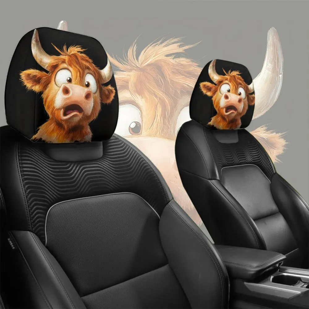 2 stuks grappige cartoon koe print auto hoofdsteunhoezen | Polyester, wasbaar, eenvoudige installatie