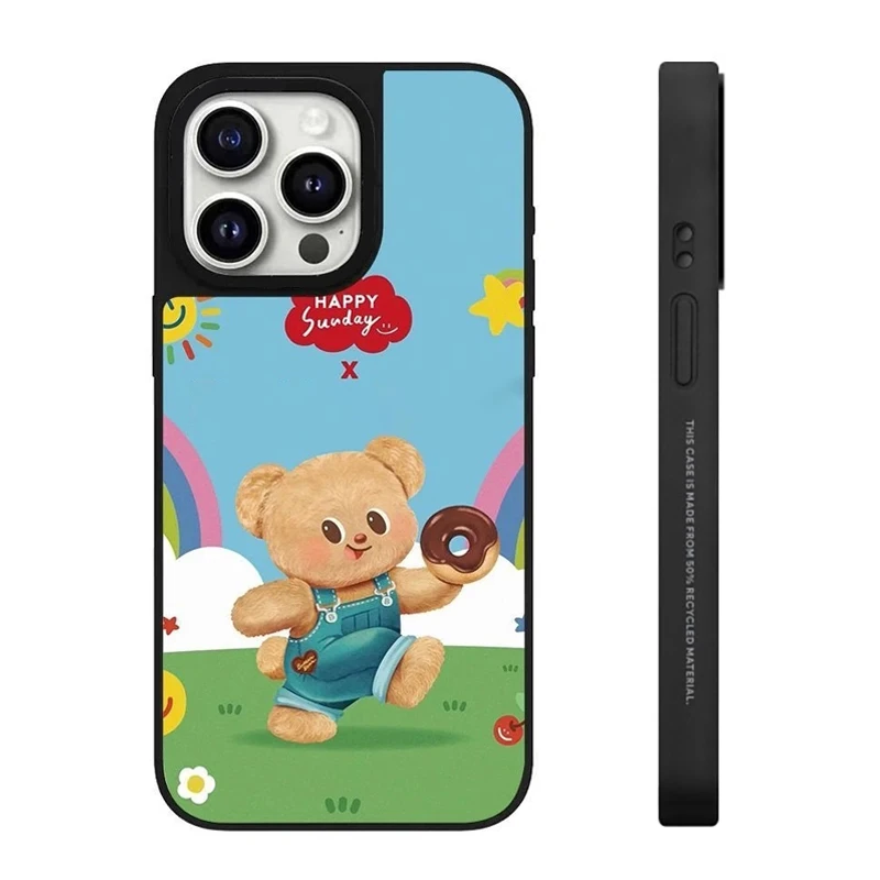 

Cartoon Bear Donut Mirror Surface IPhone 12 13 14 15 16 Pro Max Case - Protective IPhone Case with MagSafe