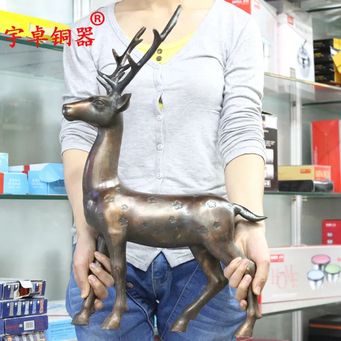 58 CM large  office home efficacious Propitious Prosperous Talisman Money Drawing gold deer statue # TOP decorative art