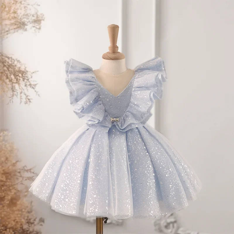 Kids Piano Performance Wedding Birthday Baptism Girls Party Dresses A4031 Vestidos New Children's Princess Ball Gown