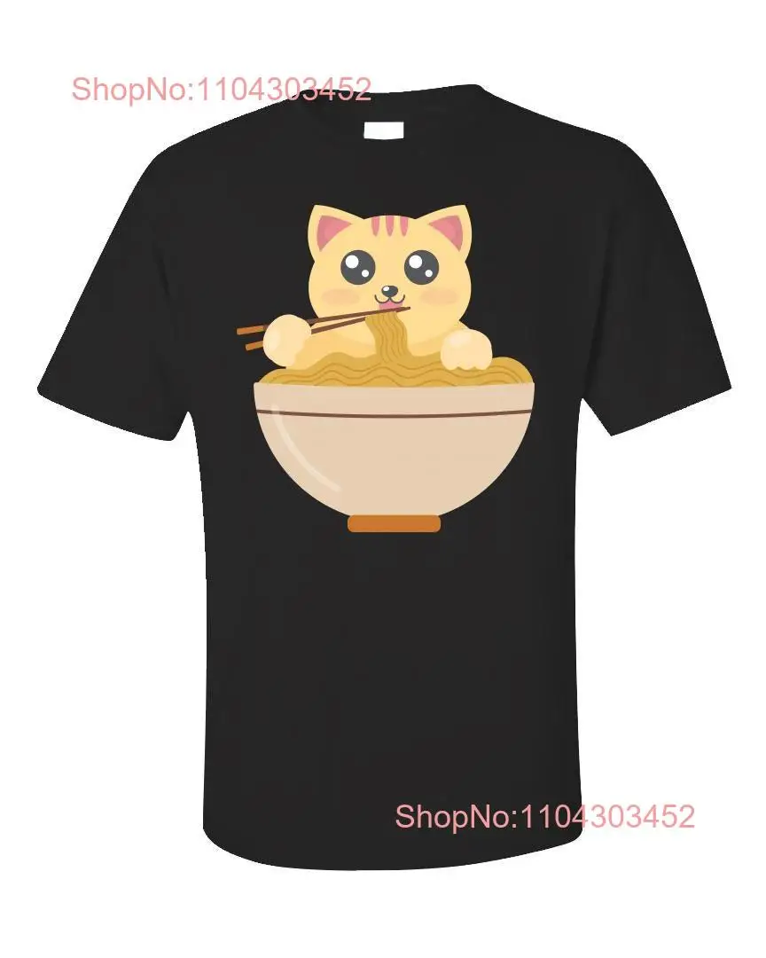 Funny Cat Noodles T Shirt Feline Ramen Cute for Lovers Foodie  long or short sleeves