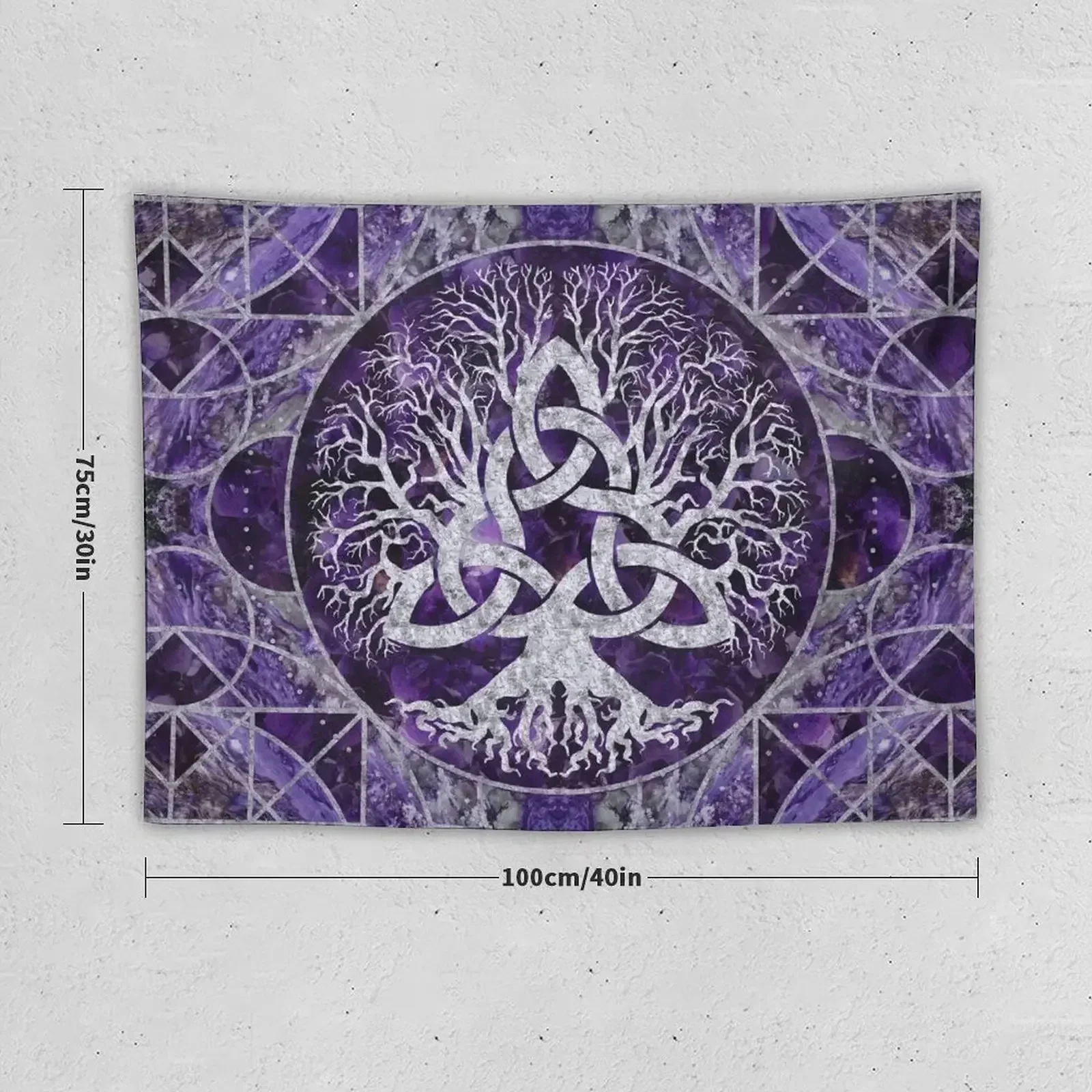 Tree of life with Triquetra Amethyst and silver Tapestry Room Decorations Aesthetic Mushroom Tapestry