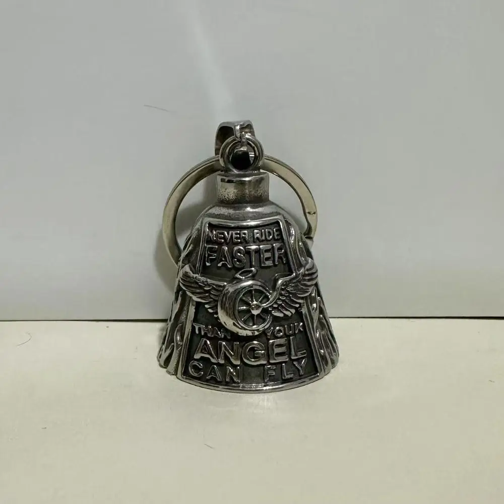 3D Design Motorcycle Guardian Bell Retro Punk Style Biker Good Luck Charm Wing Design Alloy Evil Spirit Trap Bell Daily Wear