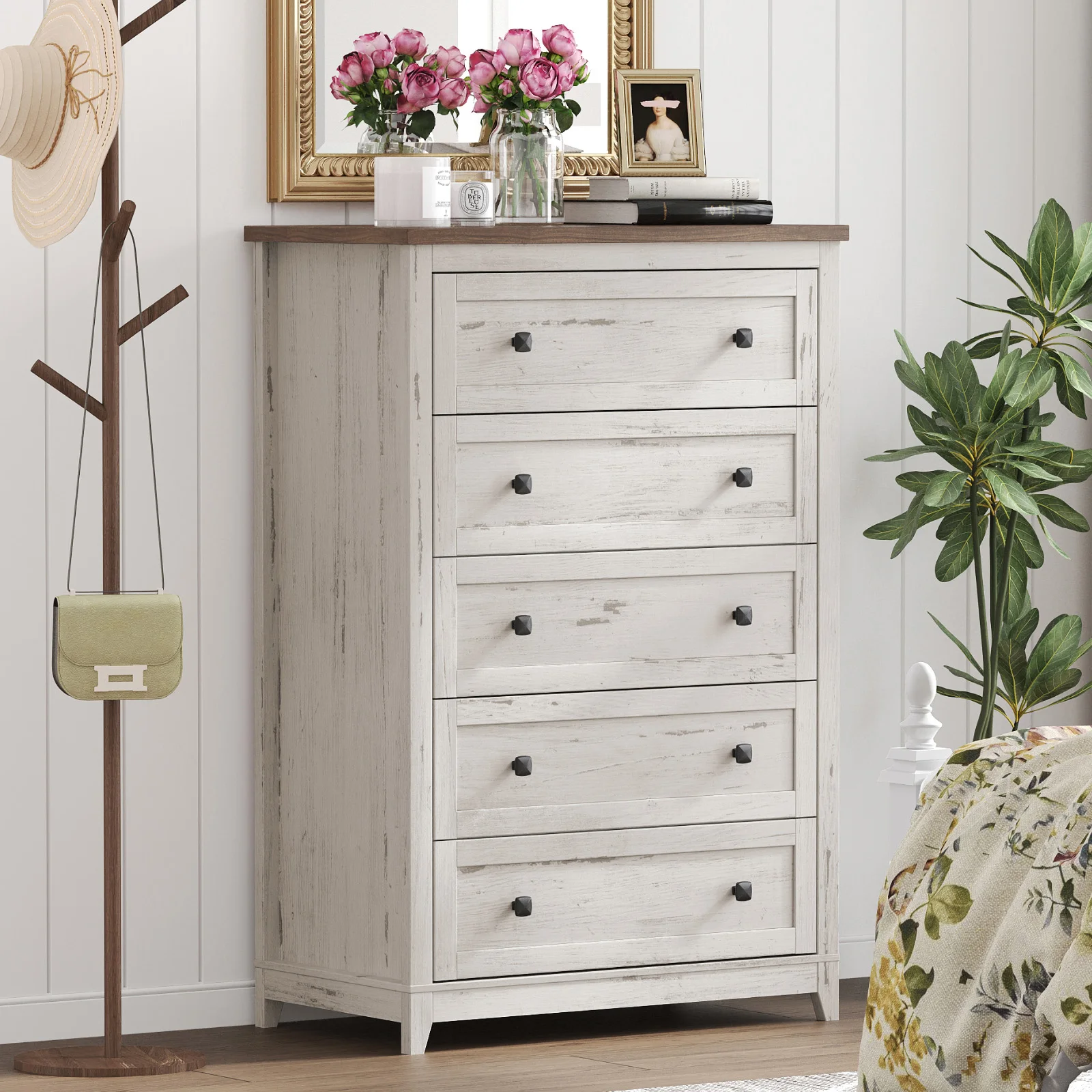 

Комод с 5-мя ящиками для спальни, комодов и комодов, высокий деревянный комод-органайзер для спальни, гостиной