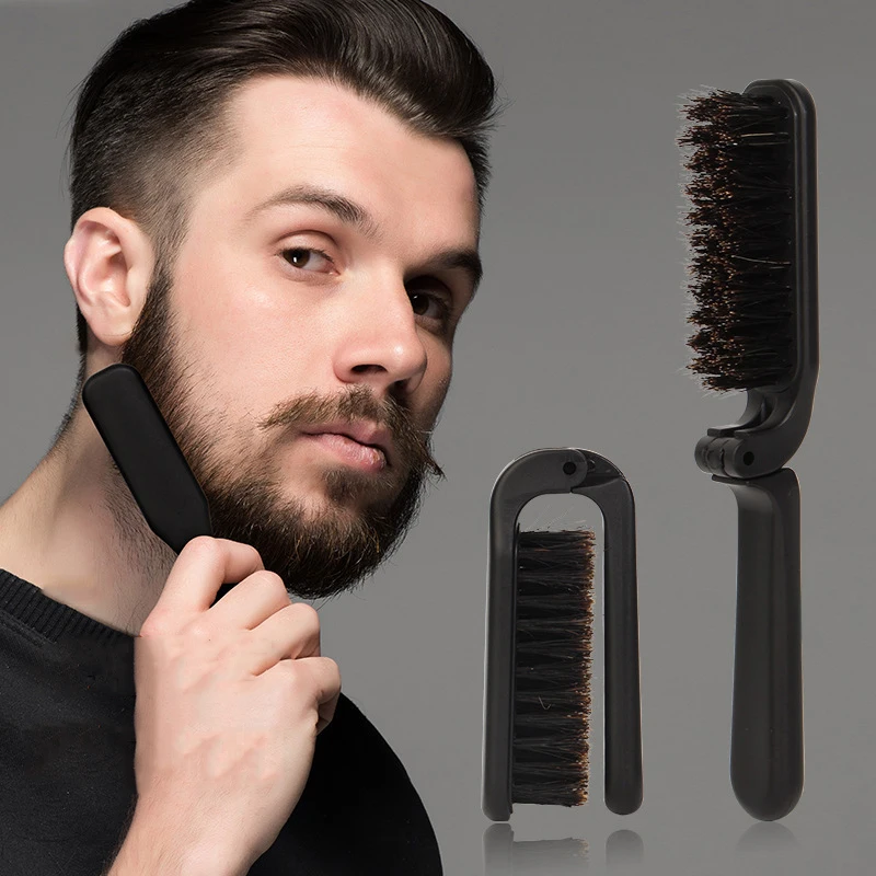 Salon Beard Men Bristle Hair Brush Barber Shaving Brush Foldable Handle Pocket Male Beard Hairbrush Mustache Combs Styling Tool