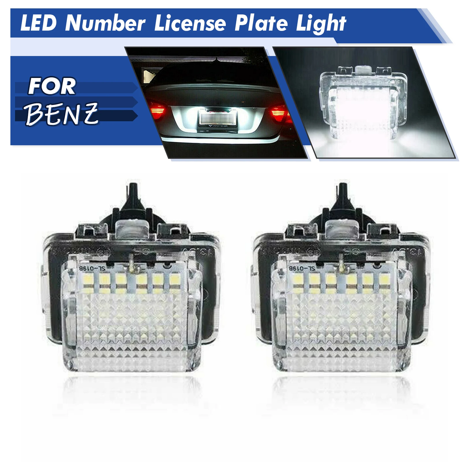 BEVINSEE LED 2pcs Number Plate Licence Lights For Mercedes E Class W212 2009-2016 W221 05-13