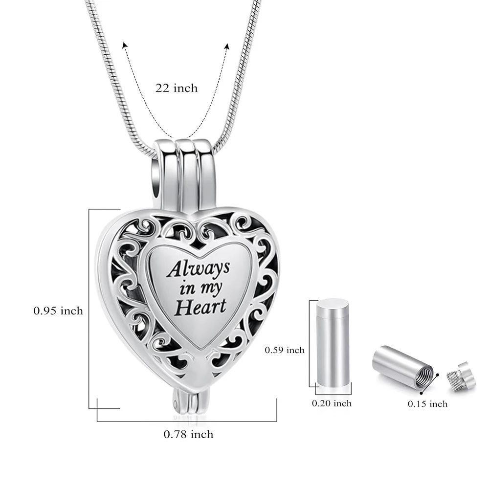 قلادة على شكل جرة على شكل قلب دائمًا من أجل مجوهرات الرماد التذكاري من الفولاذ المقاوم للصدأ