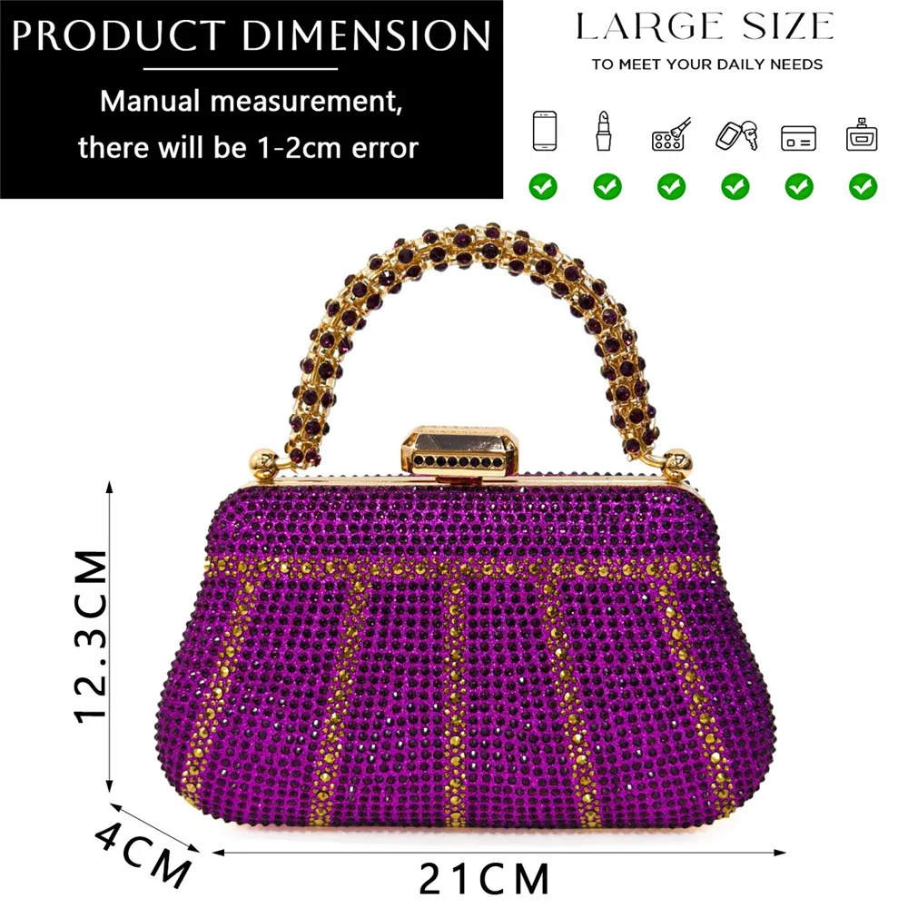 Popular In Nigeria Exquisite Party Bags With Diamond Design Fashion Handle Clutch Rhinestone Embellished Long Chain Shoulder Bag