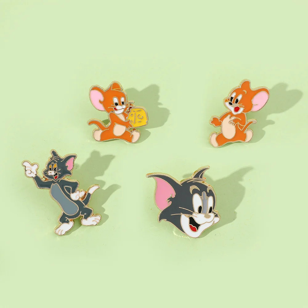 Bonito broche dos desenhos animados gatinho e mouse animal crachá acessórios atacado pinos de metal para roupas mochila pino lapela emblemas boné saco