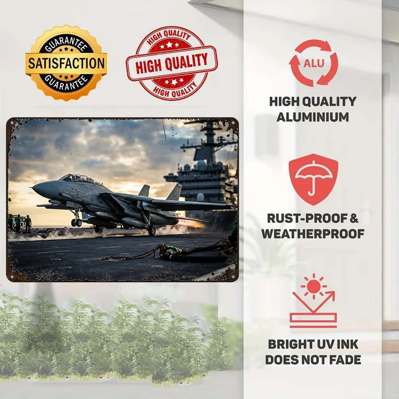 F-14 Tomcat Taking Off From Aircraft Metal Poster Customized Wall Art Retro Vintage Tinplate Signs for House Custom Plate Home