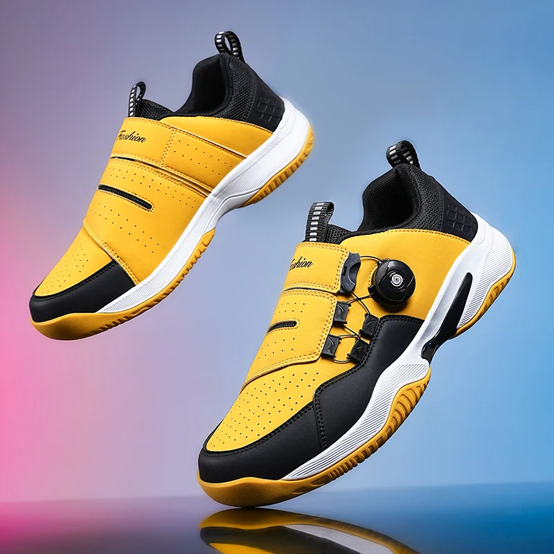 New Stylish Unisex Large Size Badminton Training Sport Sneakers Yellow Men Women Volleyball Tennis Sneakers Ping Pong Shoes Q55