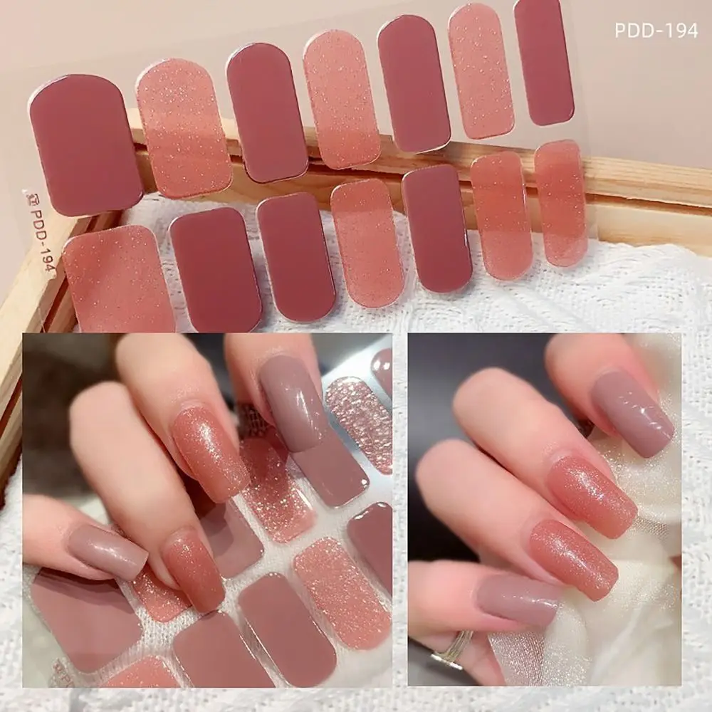 14Strips Gel Nail Stickers Floristic Full Cover Nail Art Stickers Semi Cured Gel Nail Polish Strips DIY Nail Art Making