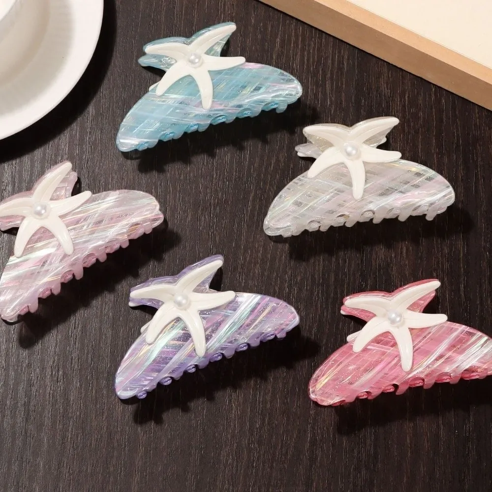 

Cute Large Starfish Hair Grab Colorful Shark Clip Pearl Hair Claw Headwear Bun Clip Acrylic Shark Clip Travel