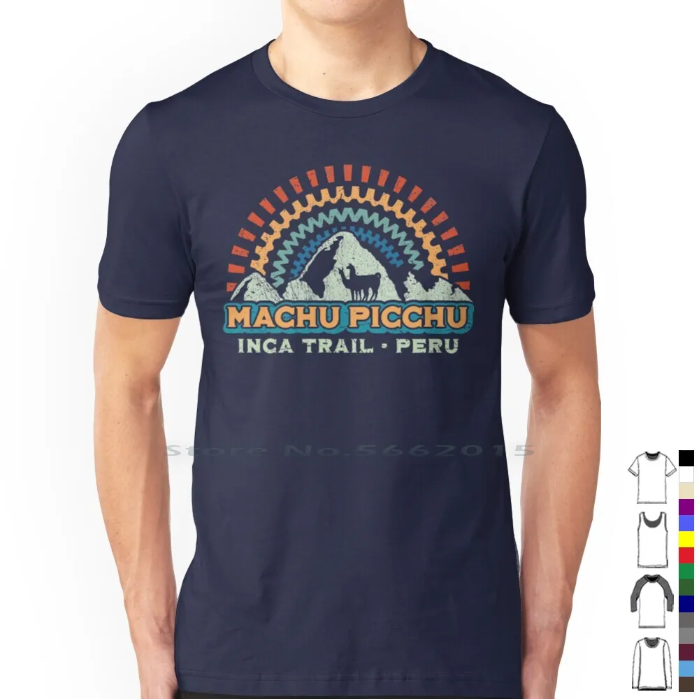 Machu Picchu Retro Inca-Peru T Shirt 100% Cotton Machu Picchu Inca Trail Inka Peruvian Camino Peruano Andes Cusco Cuzco Llama