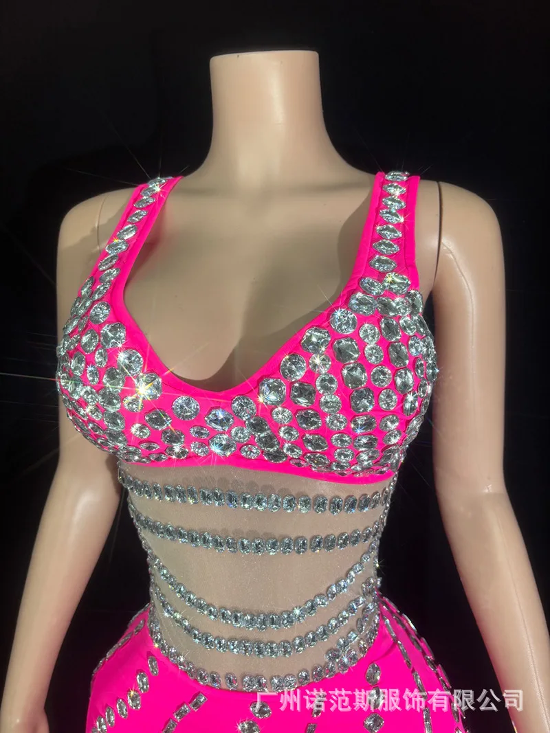 Luxury Hot Diamond Sexy Suspender Dress Party Clothing Seaside Resort Nightclub Dancing Car Model Performance Clothing Robe Fête