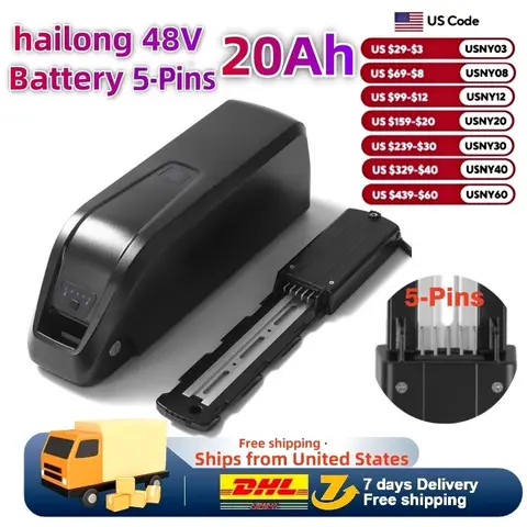 5-Pins Hailong EBike Battery 36V 48V 10Ah 15Ah 20Ah Mountain Bicycle 18650 Electric Bateria Pack for Bafang 1500W 1000W 750W