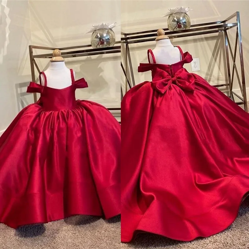 New European Style Kids Red Christmas Wedding Gown For 1 to 14 Year Old Children Straps One Piece Princess Girls Party Dresses