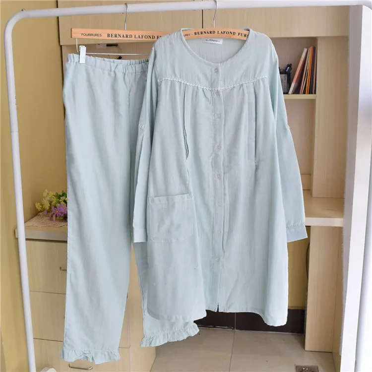 プラスサイズ-materni-spwear-綿ガウンパンツセット授乳ホーム服春秋純粋な綿二重層