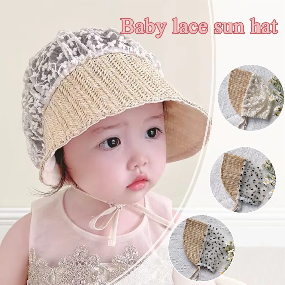 Cute Children Lace Woven Sun Hat Breathable Hollow Baby Straw Hats Wide Brim Lacing Baby Girl Hat Flower Kids Fisherman Caps