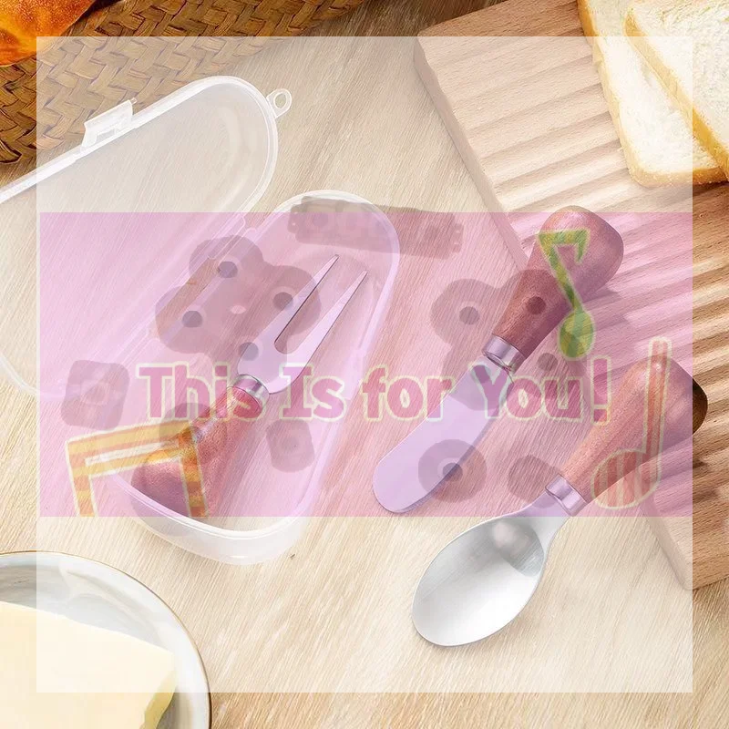 【MA】1/3Pcs Stainless Steel Cheese Knives Fork Set Wooden Handle Butter Spatula Knife Cheese Spreader Jam Spreader Baking Tools