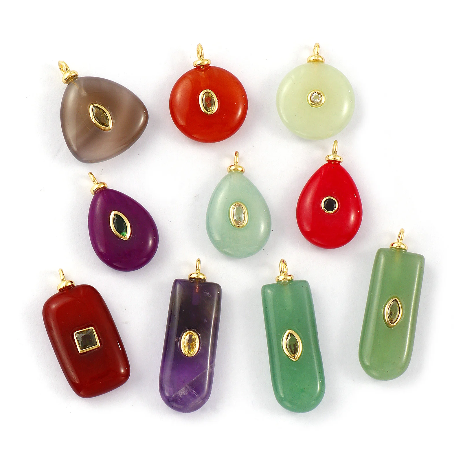 1 قطعة كلاسيكية خمر الأرجواني الأحمر الأحجار الكريمة سحر النحاس هندسية الحجر الطبيعي 18K الذهب الحقيقي مطلي قلادة Findings بها بنفسك النتائج #6