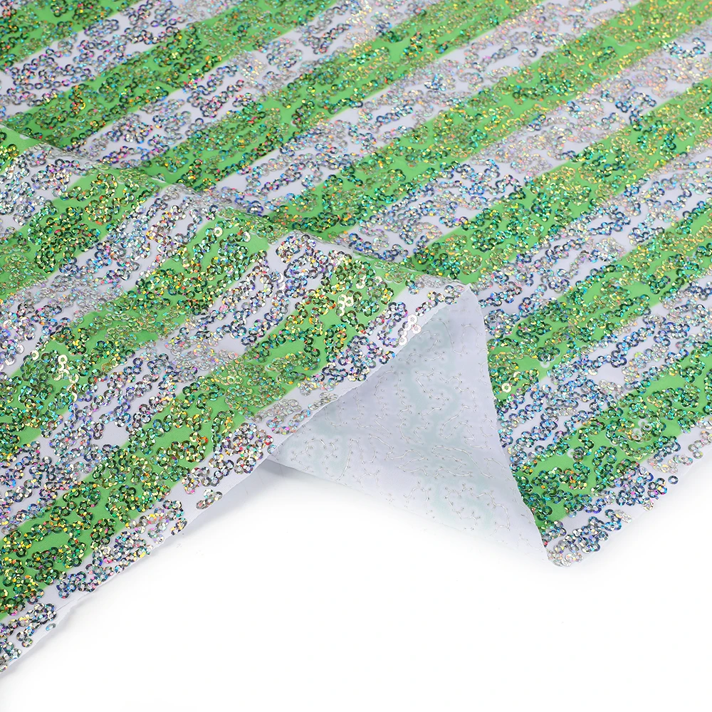 Green Sequins All Cover 3mm  Shiny  Stretch Knit Embroidery Dance  Sparkly Fabric for DIY  Clothes Wide130cm