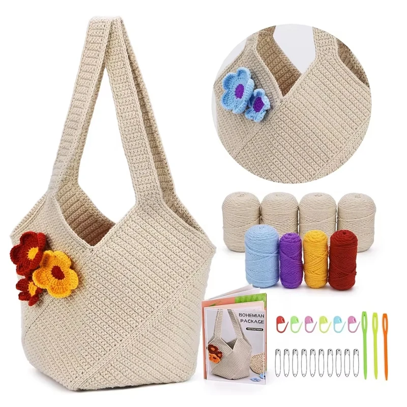 LMDZ Crochet Kit Shoulder Bag for Beginners Adult with Yarn Crochet Hook Crochet Starter Kit with Tutorials for DIY Craft