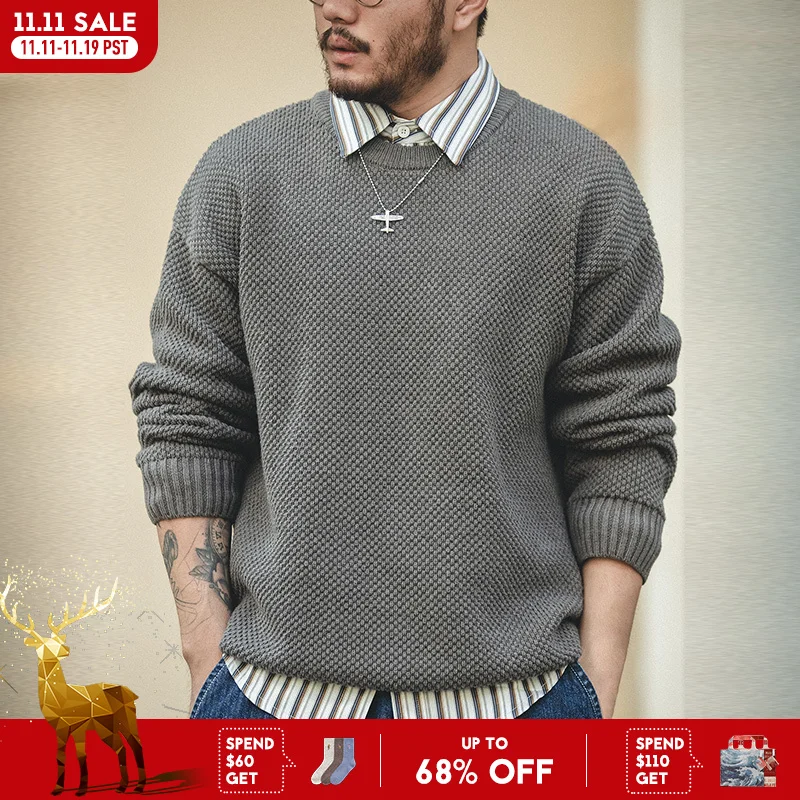 

Свитер Maden в винтажном стиле с изображением серого ананаса, тяжелый плотный вязаный пуловер с круглым вырезом, мужской зимний теплый джемпер, 2023