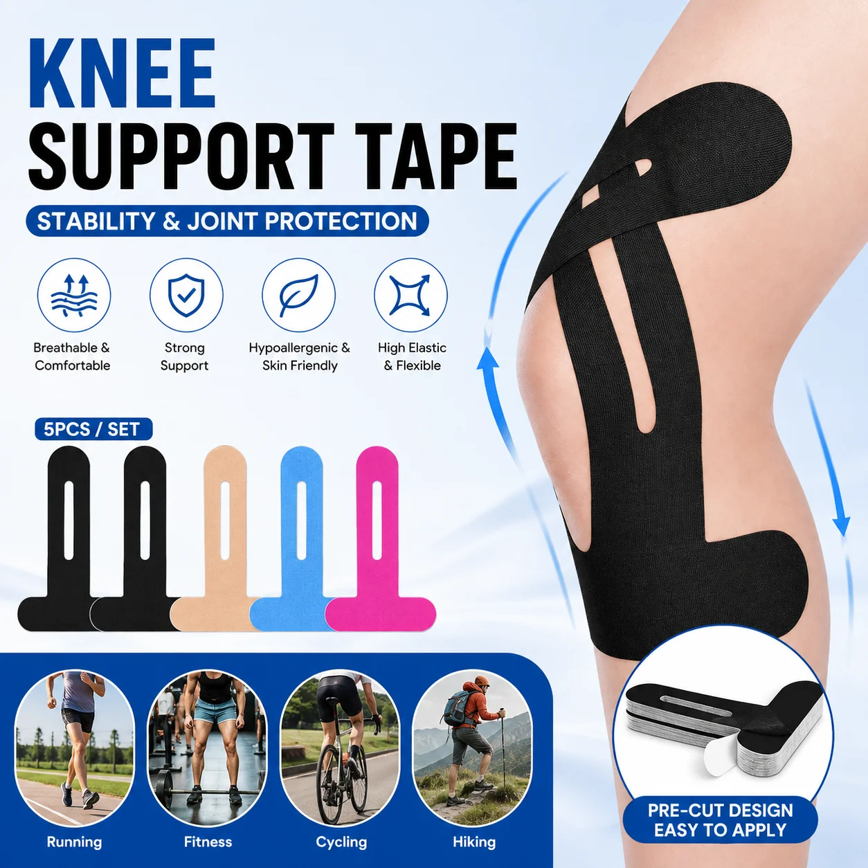 Kinesiology Tape Sports - 5 قطع من شريط الكينيسولوجي المقطوع