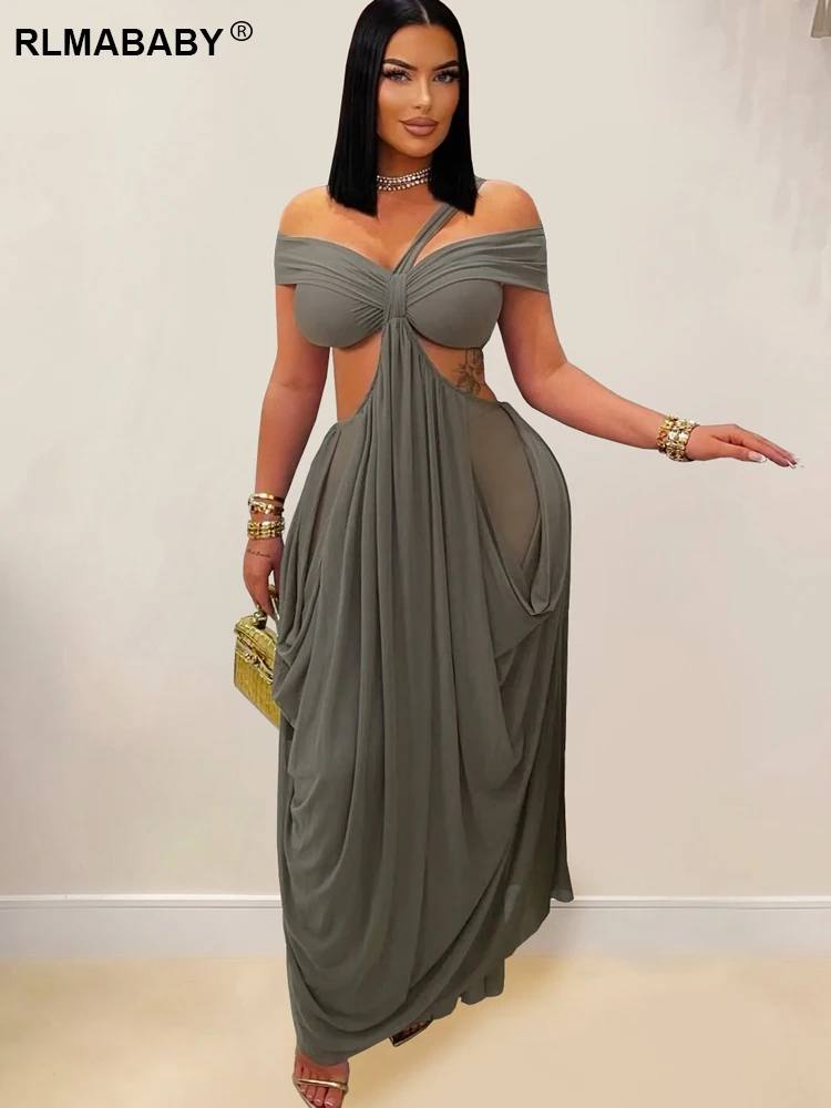 فستان ماكسي مثير بقماش شفاف بدون حمالات من RLMABABY للنساء بدون ظهر مع ثنيات مكشكشة للحفلات والنوادي فستان طويل ضيق #3