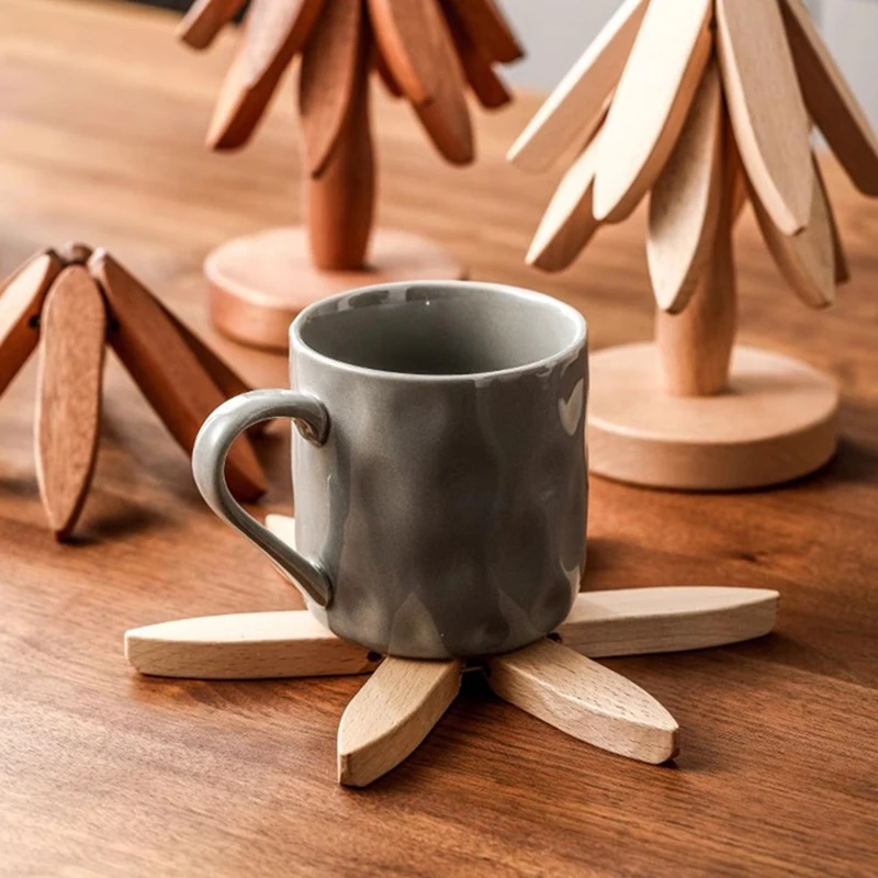 Hot 2PCS Wooden Trivets For Hot Dishes Tree Shape Trivet Set Trivets For Hot Dishes Foldable Heat Resistant Pads