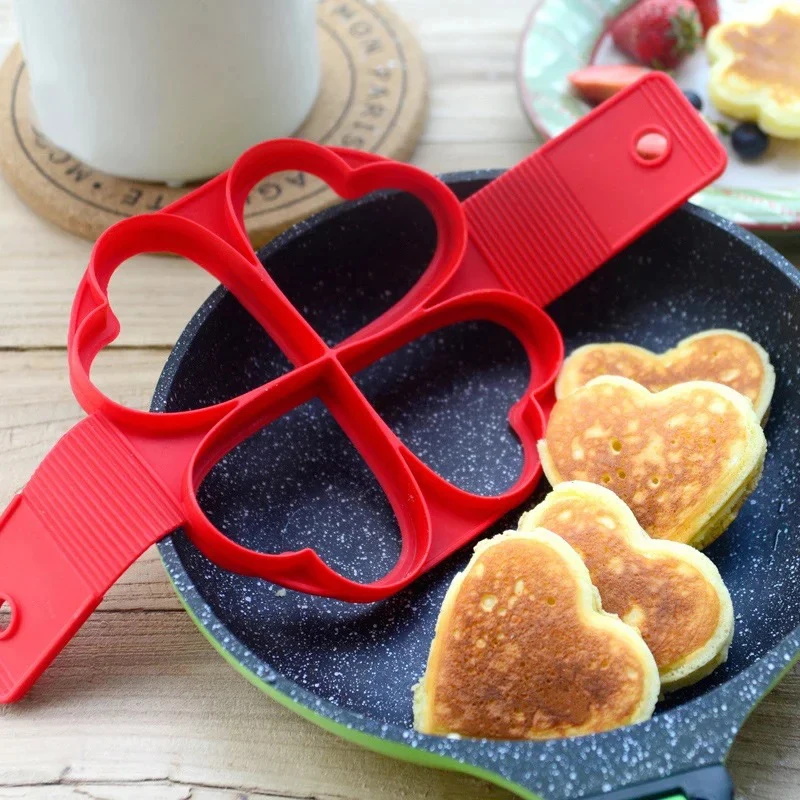 4 Cavity Silicone Fried Egg Mold Flower Heart Round Square Shape Pancake Moulds