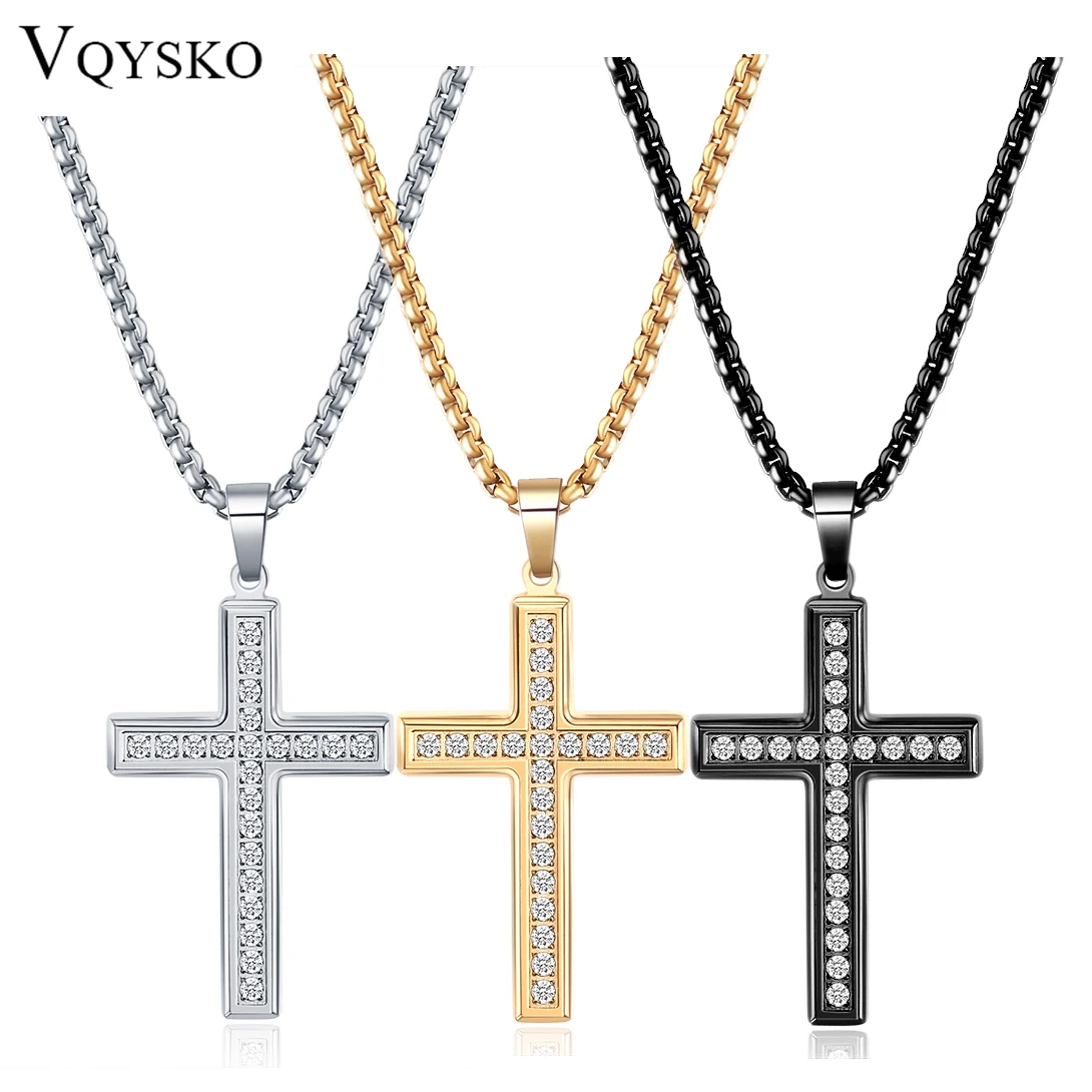 VQYSKO Zircon Cross Pendant Necklace Pave Cross Chain For Women Dainty Religious Jewelry Gift For Man