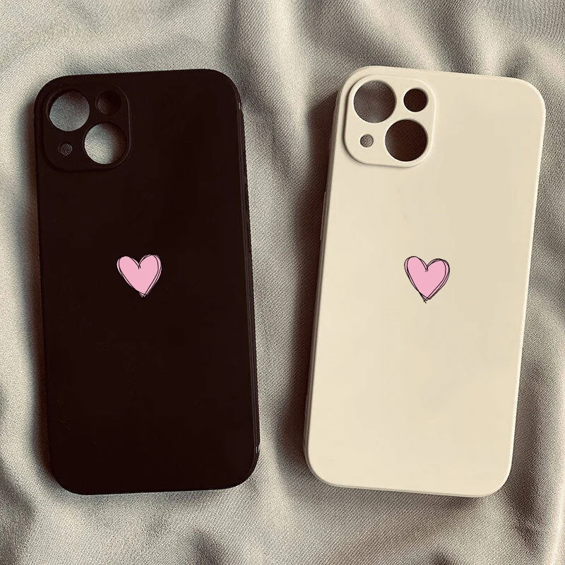

Simple Cute Love Heart Couple Phone Case For iPhone 16 15 14 13 12 11 Pro Max Mini X XS SE4 7 8 Plus 16E Shockproof Soft Cover