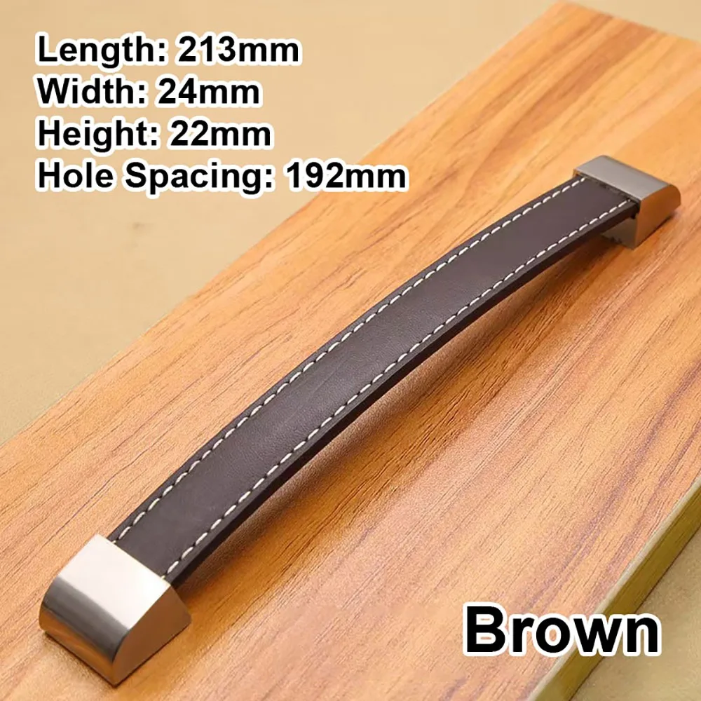 1Pcs Brown Soft Leather Leather Cabinet Handle Single Hole 96/128/160/192mm Pitch Drawer Pull Zinc Alloy Door Handle Knob