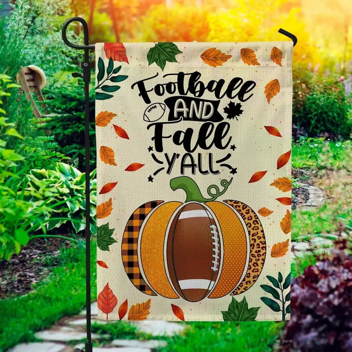 Fall Football Pumpkin Garden Flags 12x18 Inch Vertical Double Sided Burlap Flags Football Seasonal Farmhouse Holiday Yard Outdoo